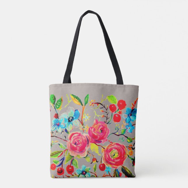 Rose and Cherry Blossom Customizable Tote Bag (Back)