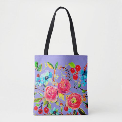 Rose and Cherry Blossom Periwinkle Tote Bag