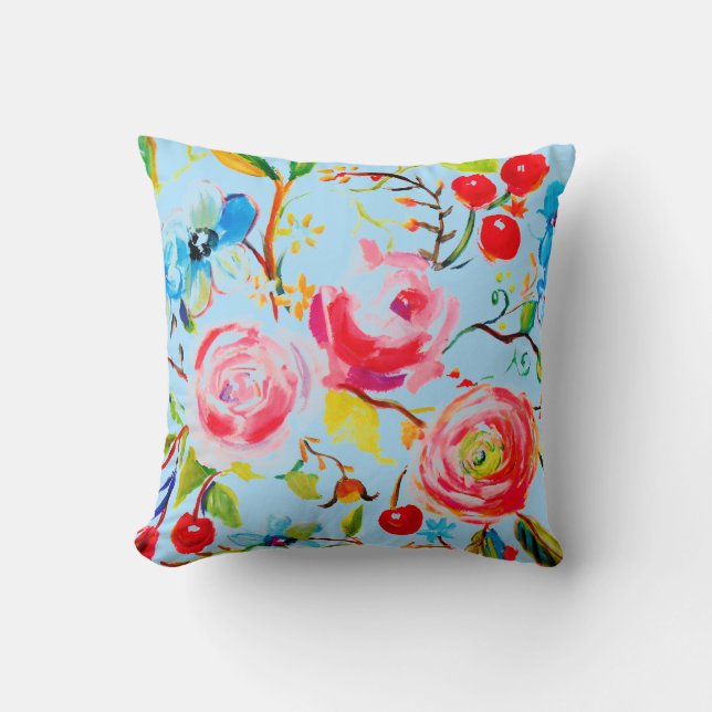 Rose and Cherry Blue Sky Customizable Throw Pillow (Front)