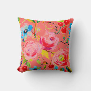 Rose and Cherry Blush Customizable Throw Pillow