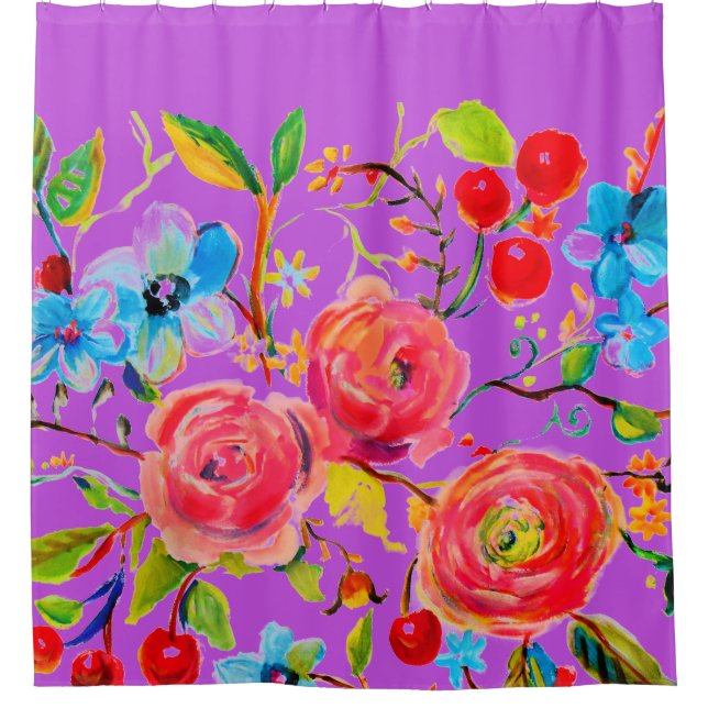 Rose and Cherry Purple 2.0 Shower Curtain (Front)