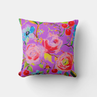 Rose and Cherry Purple Customizable Throw Pillow