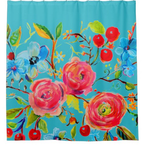Rose and Cherry Turquoise 20 Shower Curtain