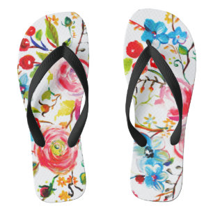 Rose and Cherry White Flip Flops