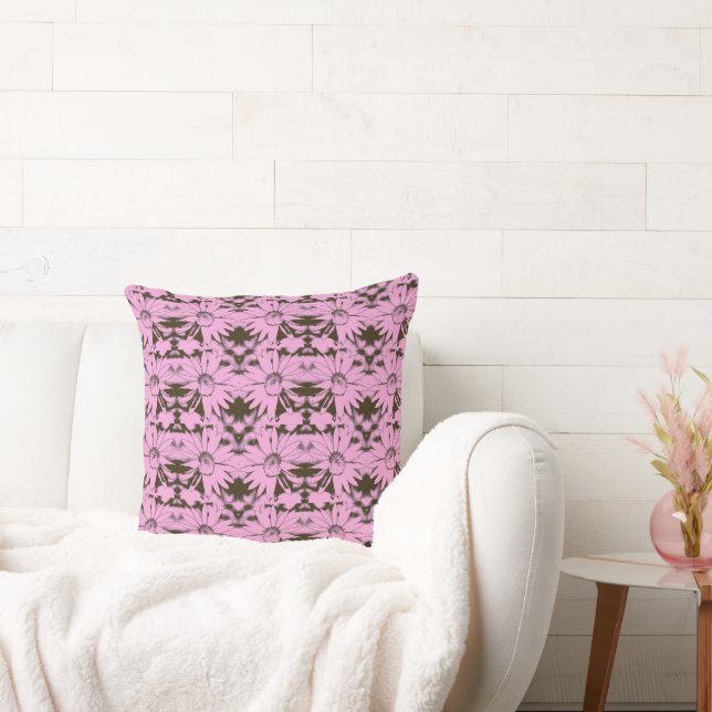 Rose and Chocolate Cone Flower Pattern Throw Pillow (Couch)
