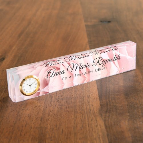 Rose and Clock Professional Desk Name Plate