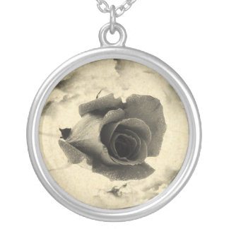 Rose and Clouds in Sepia Color Photo Pendant