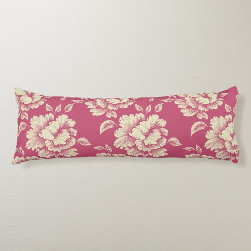 Rose and Cream Peony Toile _ French Country Decor Body Pillow