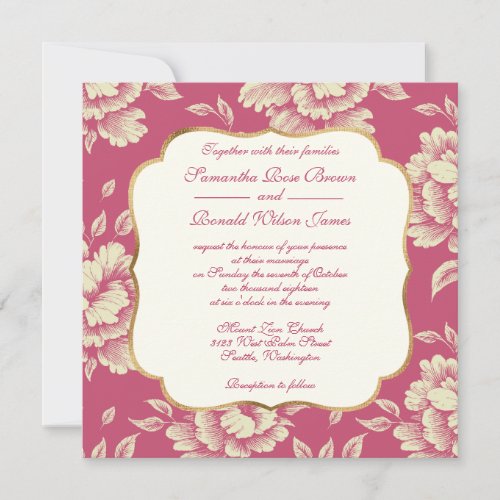 Rose and Cream Peony Toile _ French Country Decor Invitation