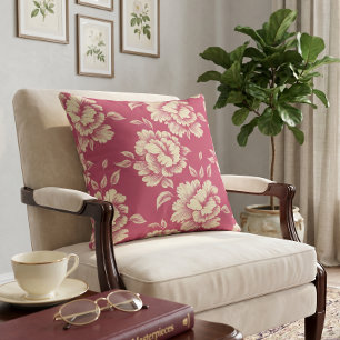Rose and Cream Peony Toile - French Country Decor Throw Pillow