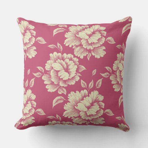 Rose and Cream Peony Toile _ French Country Decor Throw Pillow
