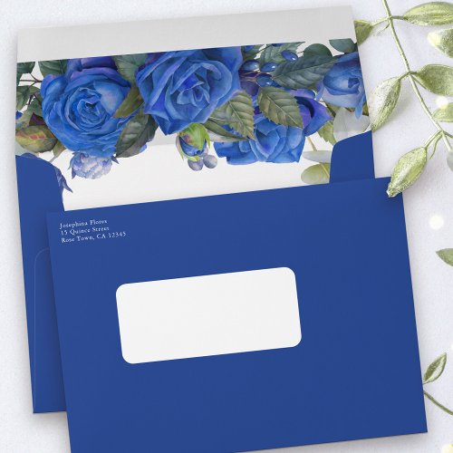 Rose and Eucalyptus Return Address Blue Invitation Envelope