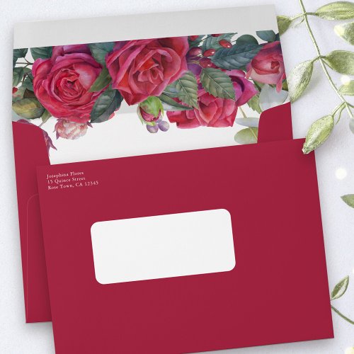Rose and Eucalyptus Return Address Red Invitation  Envelope