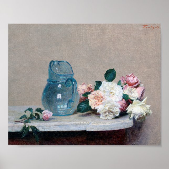 Rose and Glass Jug, Henri Fantin-Latour Poster (Front)