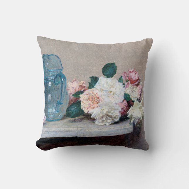 Rose and Glass Jug, Henri Fantin-Latour Throw Pillow (Front)