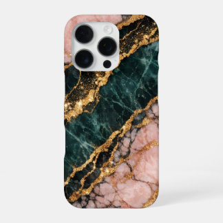 rose and gold and dark green glitter marble iPhone 16 pro case