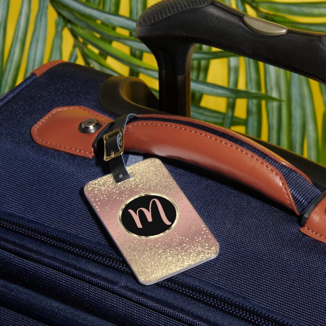 Rose and Gold Glitter - Monogram Luggage Tag (Front Insitu 1)