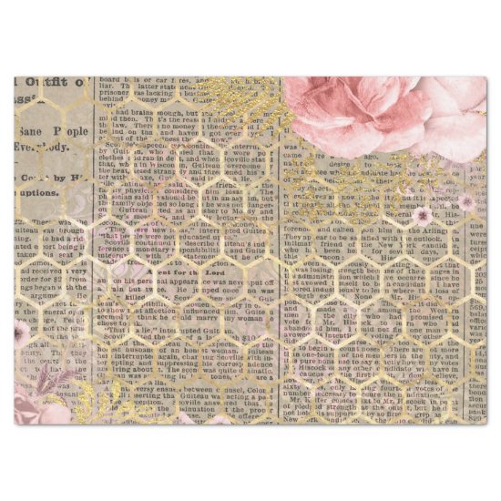 Rose and Gold Honeycomb Decoupage Tissue Paper