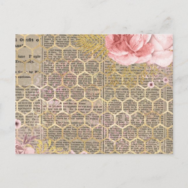 Rose and Gold Honeycomb Postcard (Front)