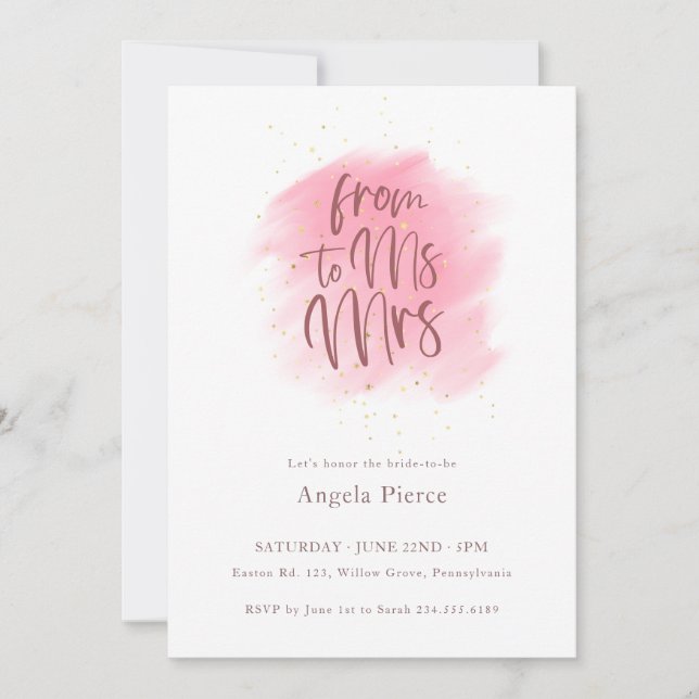Rose and Gold Ms to Mrs Calligraphy Bridal Shower Invitation (Front)