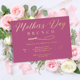 Rose and Gold Simple Script Mother's Day Brunch Foil Invitation