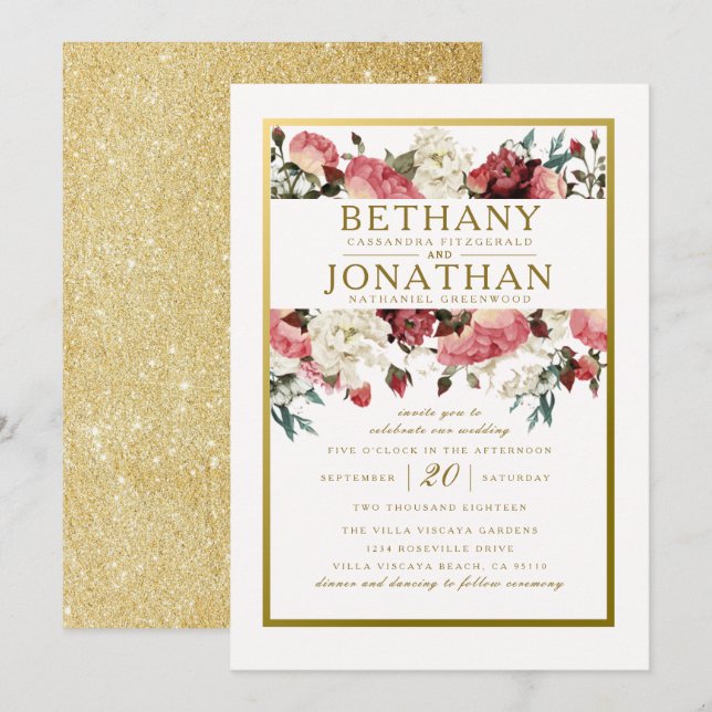 Rose and Gold Wedding Invitation (Front/Back)