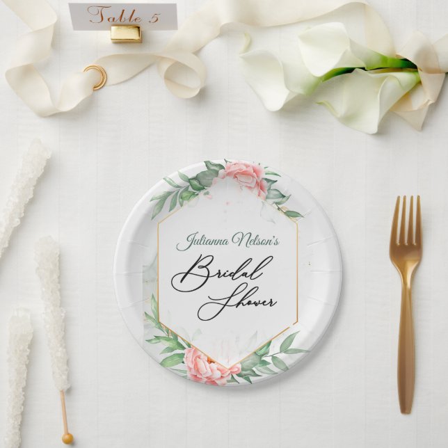 Rose and green floral   paper plates (Wedding)