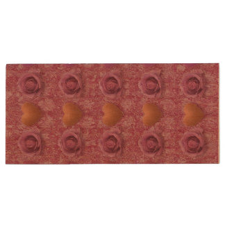 rose and heart design wood flash drive