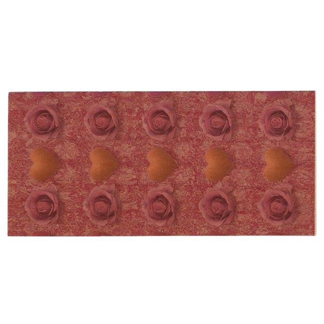 rose and heart design wood flash drive (Back)