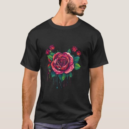 Rose and Hearts Alcohol Ink Tattoo T_Shirt