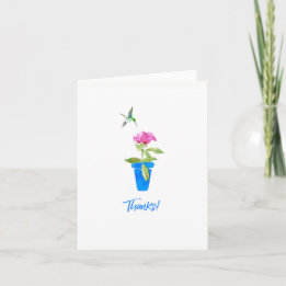Rose and Hummingbird Thanks Letterpress Thank You Card