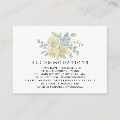 Rose and Hydrangea Floral Wedding Accommodation Enclosure Card