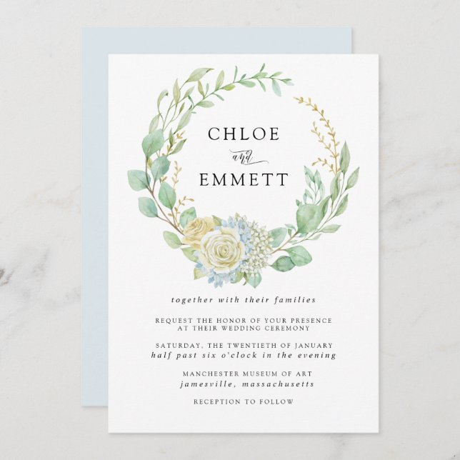 Rose and Hydrangea Floral Wedding Invitation (Front/Back)