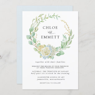 Rose and Hydrangea Floral Wedding Invitation