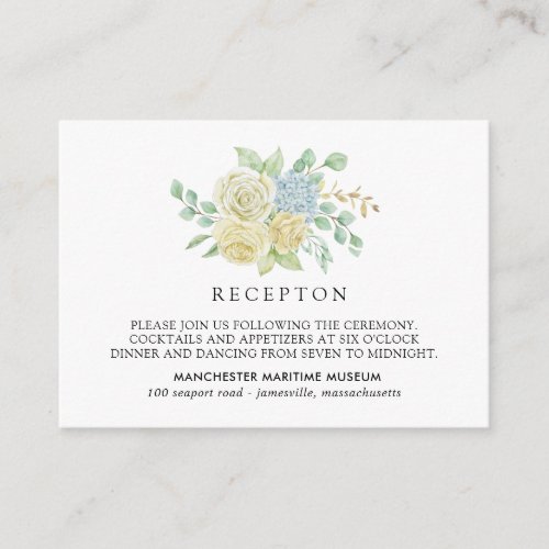 Rose and Hydrangea Floral Wedding Reception Enclosure Card