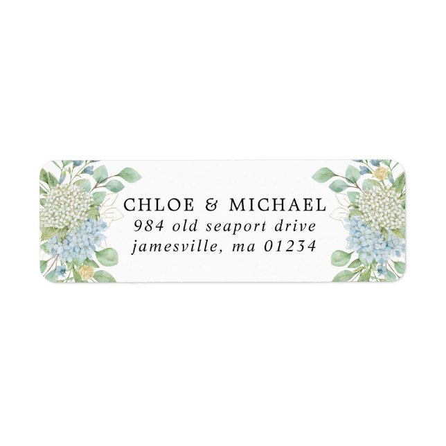 Rose and Hydrangea Floral Wedding Return Address Label (Front)