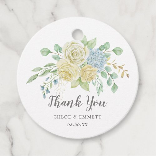 Rose and Hydrangea Floral Wedding Thank You Favor Tags