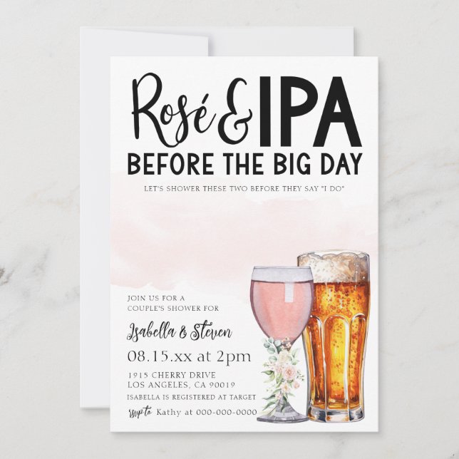 Rosé and IPA Couple's Shower Invitation (Front)