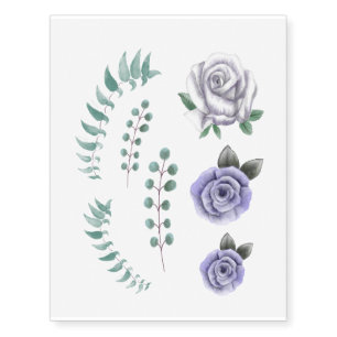 Rose and leaf purple and green body art temporary tattoos