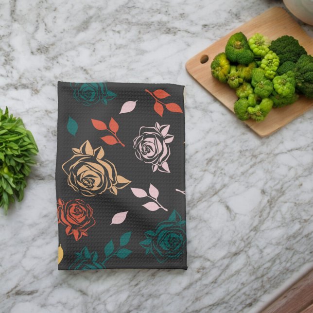 Rose and Leaves Pattern Kitchen Towel (Kitchen Towel)
