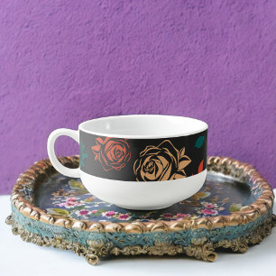 Rose and Leaves Pattern Soup Mug