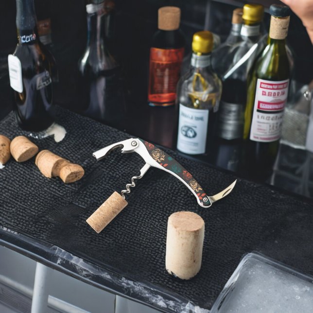 Rose and Leaves Pattern Waiter's Corkscrew (Corkscrew Bottle Opener)