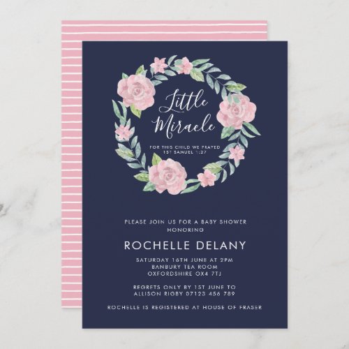 Rose and Leaves Wreath Little Miracle Baby Shower Invitation