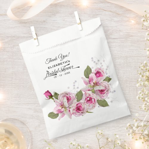 Rose and Lily Pink Bridal Shower Favor Bag
