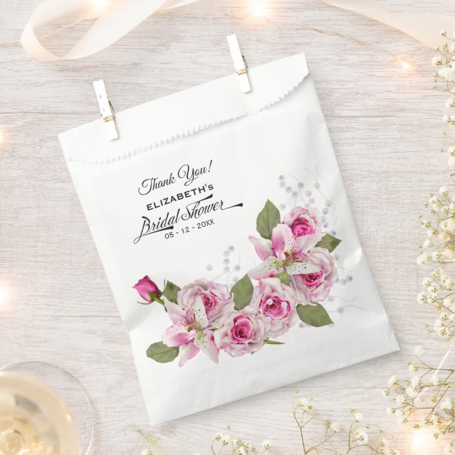 Rose and Lily Pink Bridal Shower Favor Bag (Clipped)