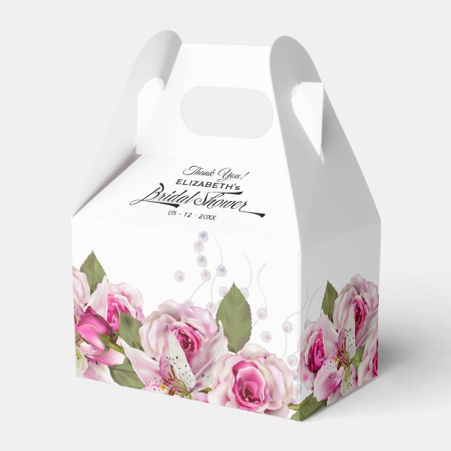 Rose and Lily Pink Bridal Shower Favor Boxes (Front Side)