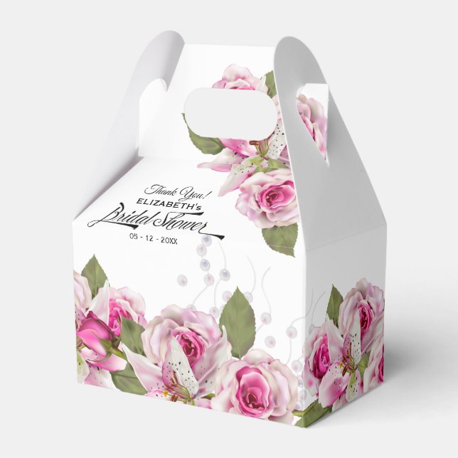 Rose and Lily Pink Bridal Shower Favor Boxes (Front Side)