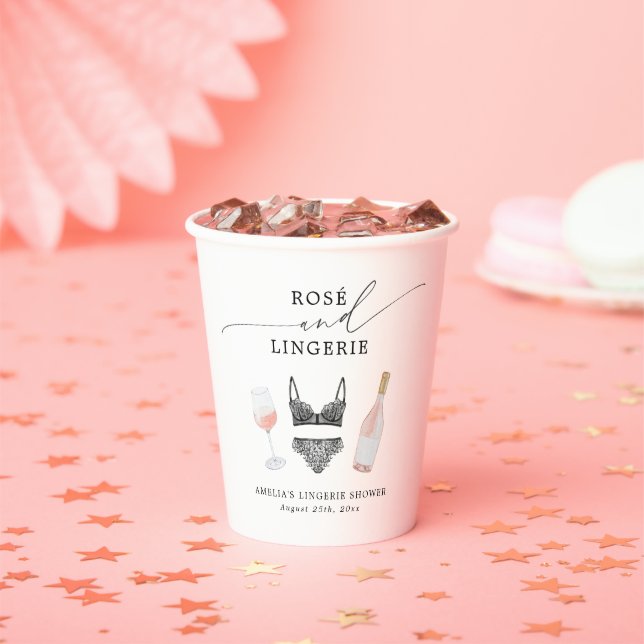 Rosé and Lingerie Bridal Shower Paper Cups (Insitu)