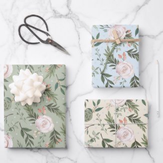 Rose and Lotus Pod Floral Wrapping Paper Sheets