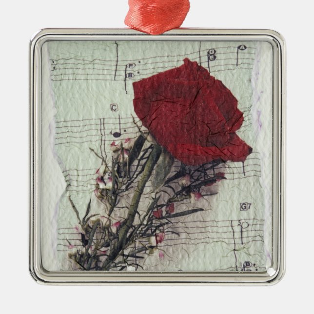 <Rose and Music> by Kim Koza 2 Metal Ornament (Front)